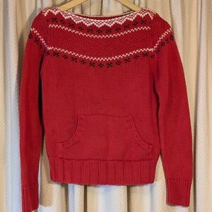 Red Fair Isle Boatneck Knit Sweater - Polo Jeans Co. Ralph Lauren - Womens Small